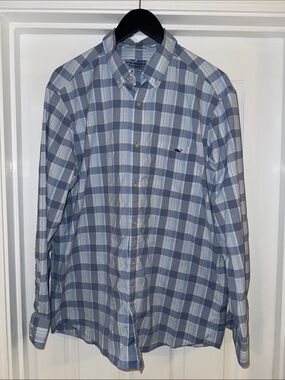 Vineyard Vines Blue and White Plaid On The Go Performance Shirt